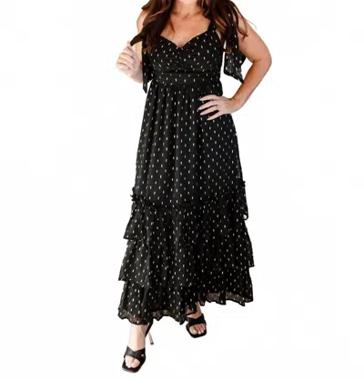 In February Dot Ruched Maxi Dress In Black And Gold