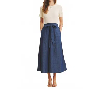 In February Effortless Mix Of Cozy And Polished Twofer Dress In Cream/denim In Blue