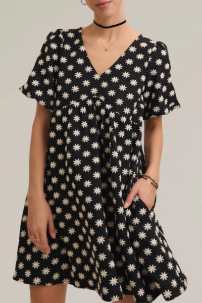 In February Embroidered Puff Sleeve Mini Dress In Black