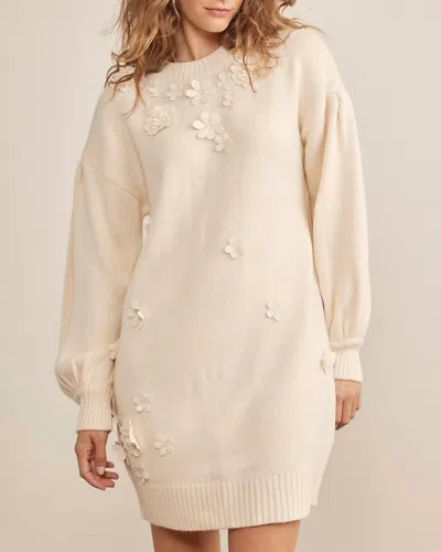 In February Floral Applique Relaxed Fit Sweater Mini Dress In Cream