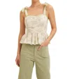 In February Floral Print Cotton Peplum Top In Sage In Multi