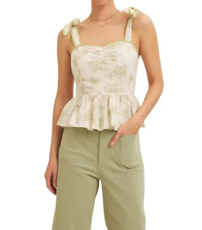 In February Floral Print Cotton Peplum Top In Sage In Multi