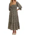 In February Floral Smocked Midi Dress In Charcoal In Pink