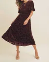 In February Floral Velvet Burn-out Midi Dress In Brown In Brown
