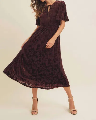 In February Floral Velvet Burn-out Midi Dress In Brown