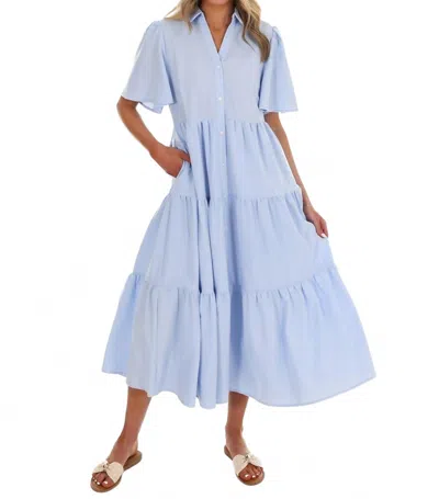 In February Follow Your Arrow Button Down Midi Dress In Blue In White