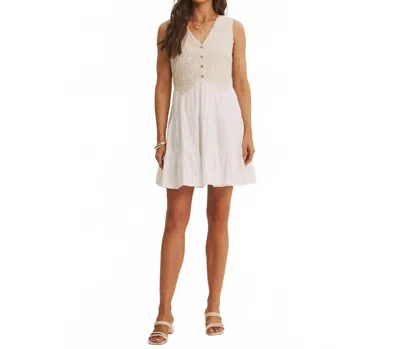 In February French Picnic Mixed Media Crochet Mini Dress In Off White In Black