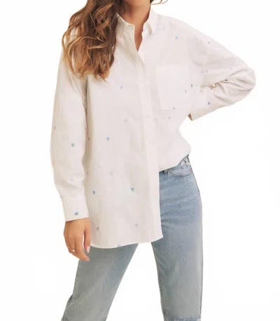 In February Full Of Hearts Embroidery Button-down Shirt In White Multi