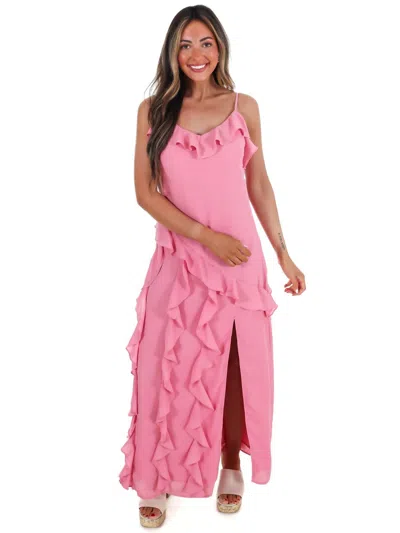 In February Hint Of Allure Ruffle Maxi Dress In Flamingo Pink