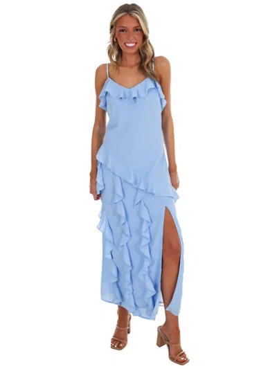In February Hint Of Allure Ruffle Maxi Dress In Powder Blue In Multi