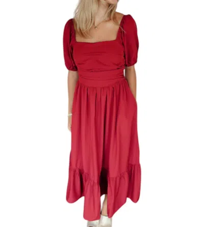 In February Juliet Puff Sleeve Dress In Red