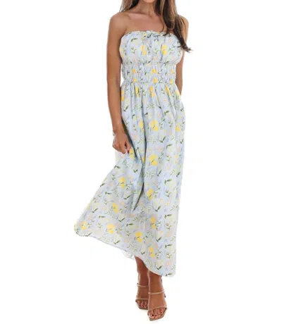 In February Lemon Blossom Tube Midi Dress In Sky Blue In Brown