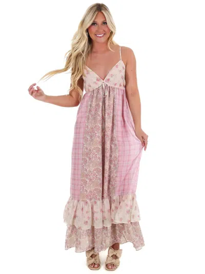 In February Made For Adventure Mixed Print Maxi Dress In Pink Multi