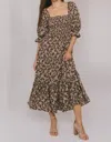 In February Maggie Smocked Midi Dress In Brown In Brown