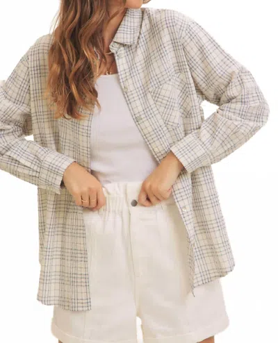 In February Market Plaid Button Down Shirt In Dusty Blue In Multi