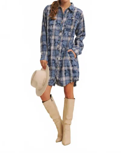 In February Mineral Wash Plaid Dress In Washed Denim In Blue