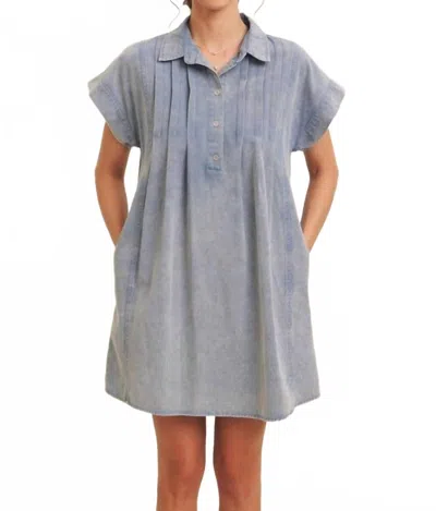 In February Mineral Washed Cotton Mini Dress In Blue In Gray