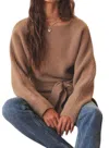 In February Nadia Relaxed Waist Tie Sweater In Brown In Brown