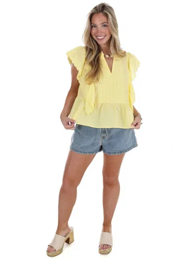 In February New Season Eyelet Poplin Top In Lemon Drop In Yellow