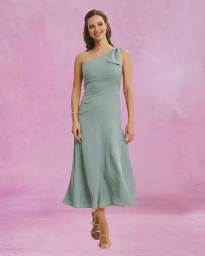 In February One Shoulder Midi Dress In Sage In Green