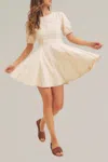 In February Puff Sleeve Fit And Flare Denim Mini Dress In Cream In White