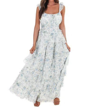 In February Quiet Detail Floral Maxi Dress In Blue In White