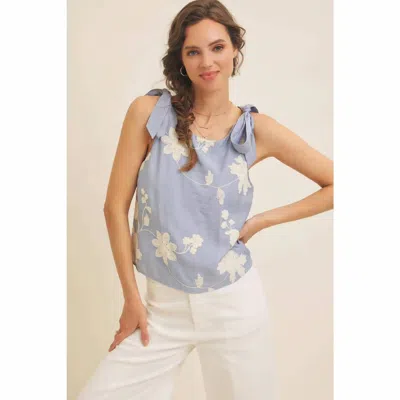 In February Romantic Embroidery Blouse In Dusty Blue
