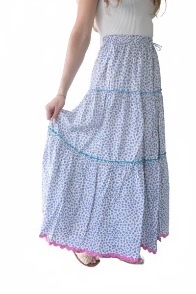 In February Seaside And Stripes Tiered Maxi Skirt In Blue