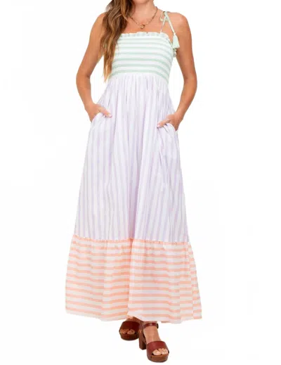 In February Sherbert Striped Shoulder Tie Maxi Dress In Lavender Multicolor In Gold