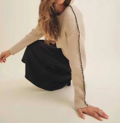In February Stitch Embroidery Ribbed Pullover Sweater In Natural In White
