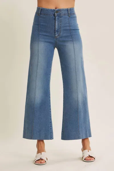 In February Stretchy Cropped Wide Leg Jeans In Medium Wash Denim In Blue