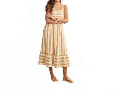 In February Striped Serenity Midi Dress In Marigold In Beige