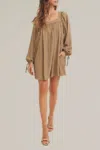 In February Striped Tie Sleeve Swing Dress In Brown/cream In Multi