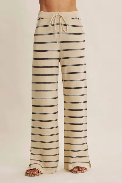 In February Striped Wide Leg Knit Pants In Tan Navy In Neutral