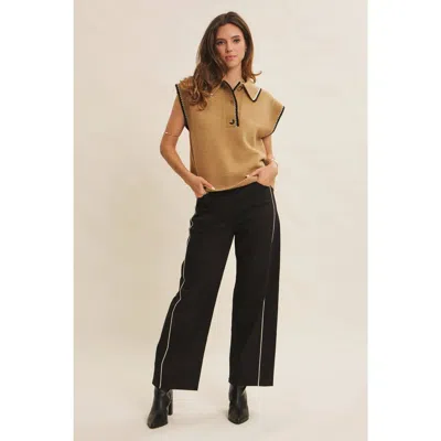 In February Talia Contrast Piped Barrel-leg Pants In Black