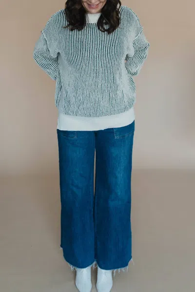 In February Talia Textured Crewneck Sweater In Forest Green