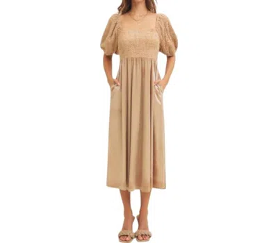 In February Textured Velvet Midi Dress In Tan In Multi