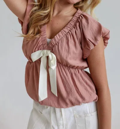 In February Tie-front Blouse With Bubble Sleeves In Rosa In Pink