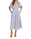 In February Tiered Floral Crochet Midi Dress In Pastel Blue In Multi