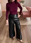 In February Vegan Leather Wide-leg Pants In Black In Black