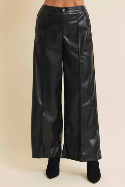 In February Vegan Leather Wide Leg Pants In Black