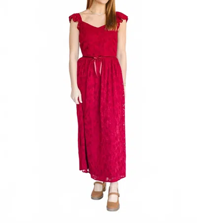In February Velvet Waist Maxi Dress In Ruby In Pink