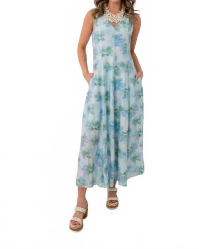 In February Watercolor Nymphéas Floral Midi Dress In Blue