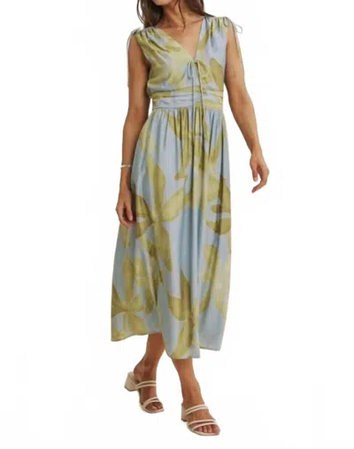 In February Willow Shoulder Cutout Floral Midi Dress In Powder Blue Light Olive In Multi