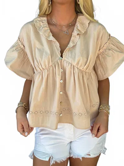 In February Women's Babydoll Peplin Top In Ice Peach In Orange