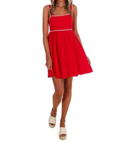 In February Women's Low Tide Summer Mini Dress In Red/pink In Multi