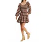 In February Women's Plaid Mini Smocked Dress In Burgundy Multi In Multi