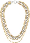 In Gold We Trust Paris Silver & Gold Multirow Chains Logo Clasp Necklace