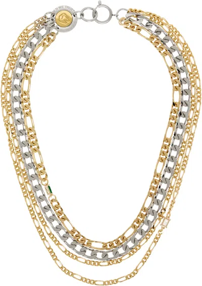 In Gold We Trust Paris Silver & Gold Multirow Chains Logo Clasp Necklace