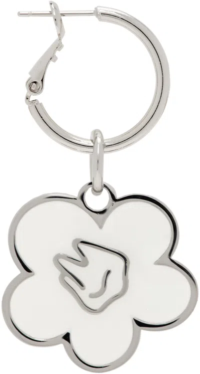 In Gold We Trust Paris Silver & White Flower Pendant Single Earring In Palladium